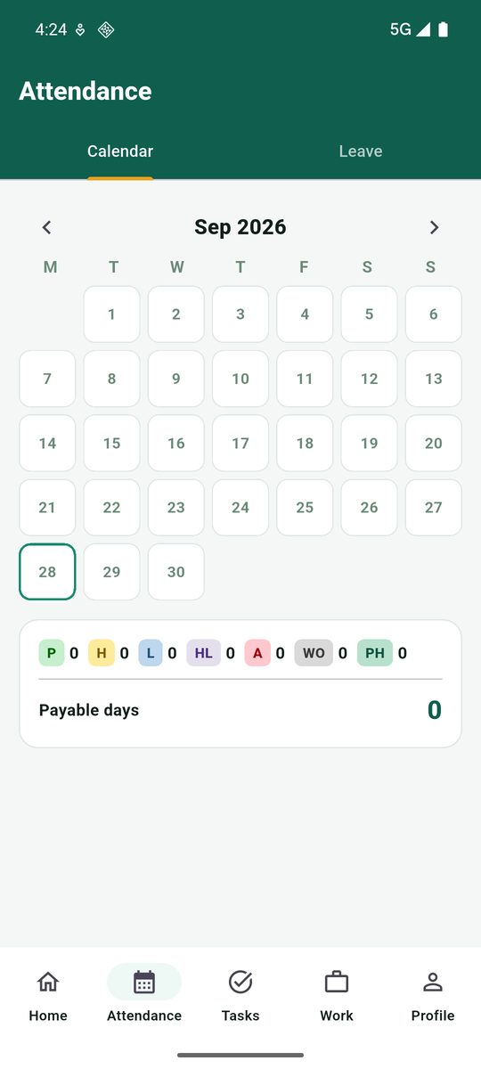 MBT Staff app: attendance calendar